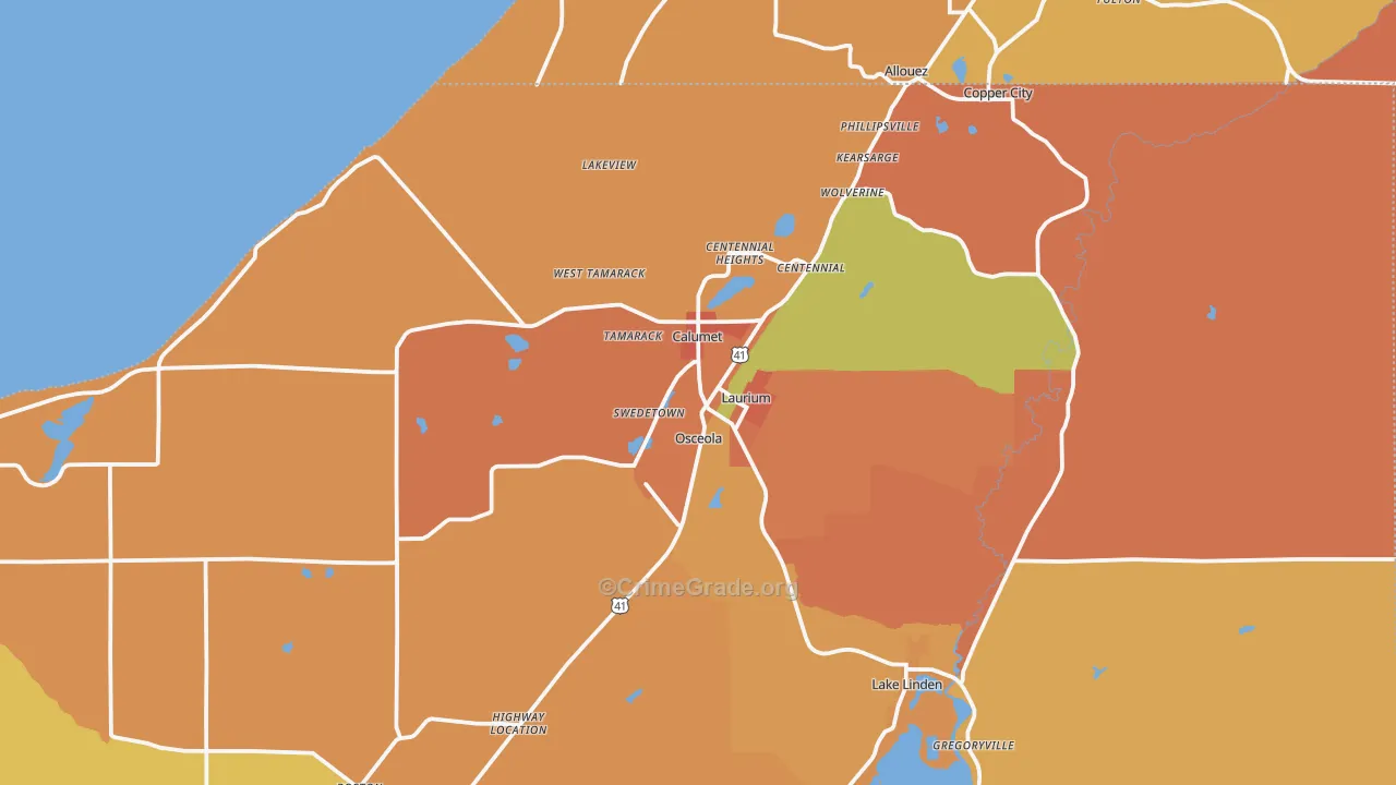 Calumet, MI Map of Theft Rates