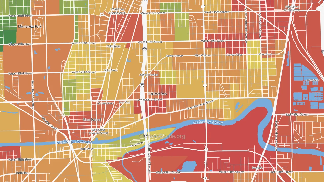 Calumet Park, IL Map of Theft Rates