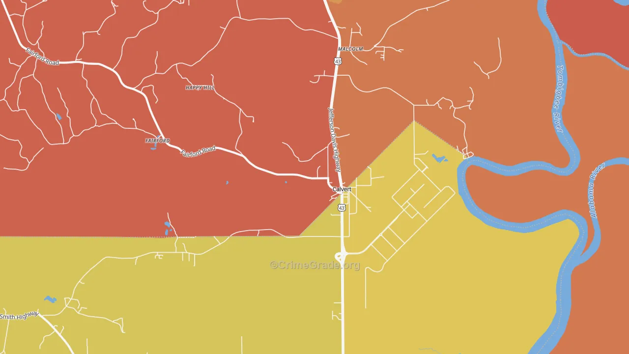 Calvert, AL Map of Theft Rates