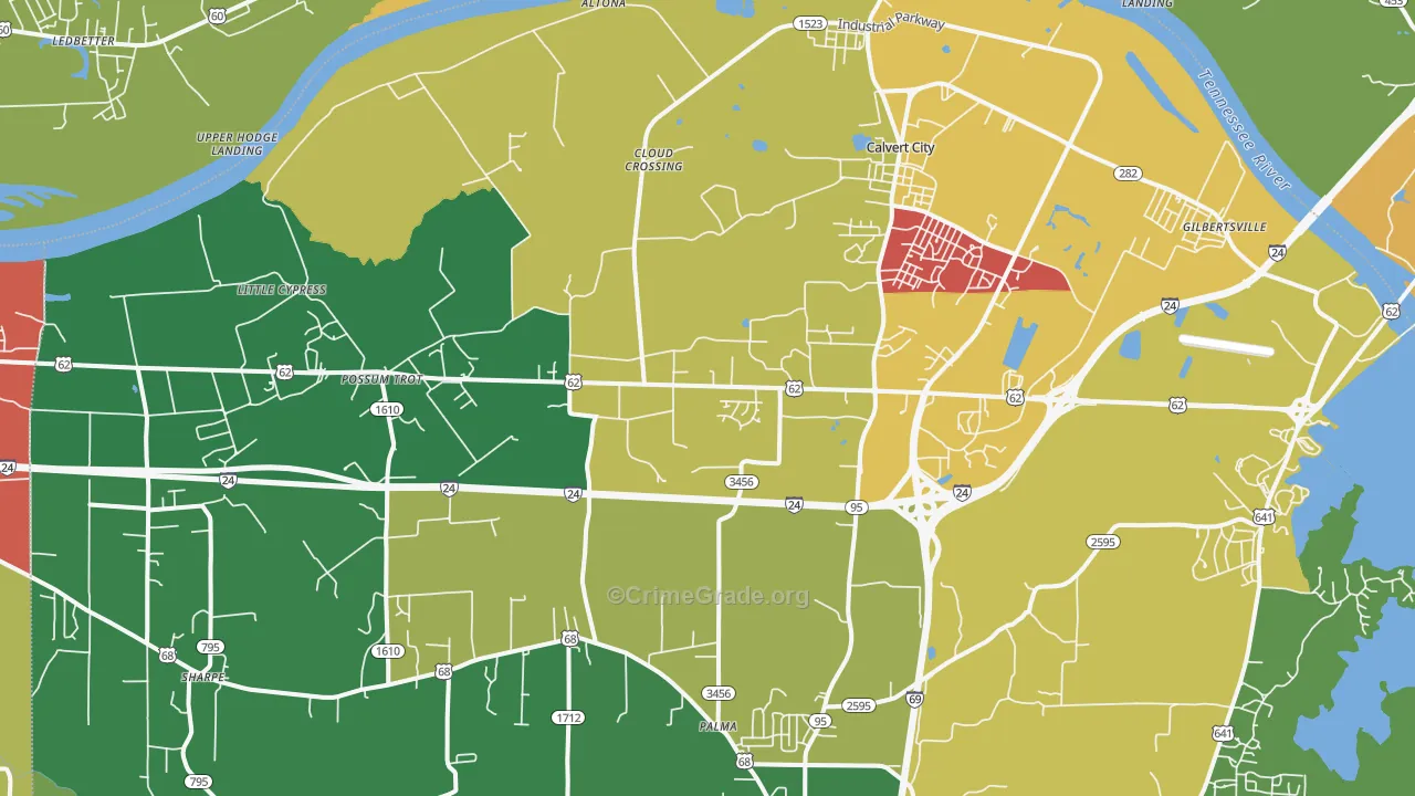 Calvert City, KY Map of Theft Rates