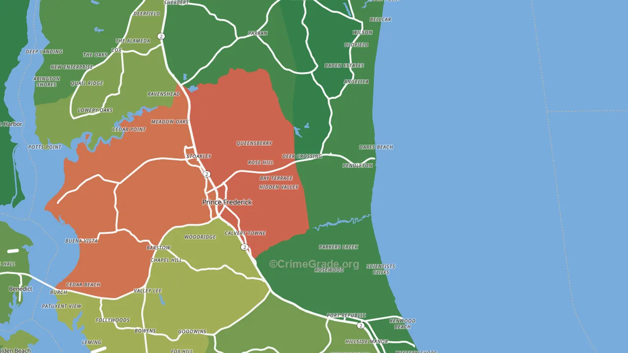 Calvert County, MD Map of Theft Rates