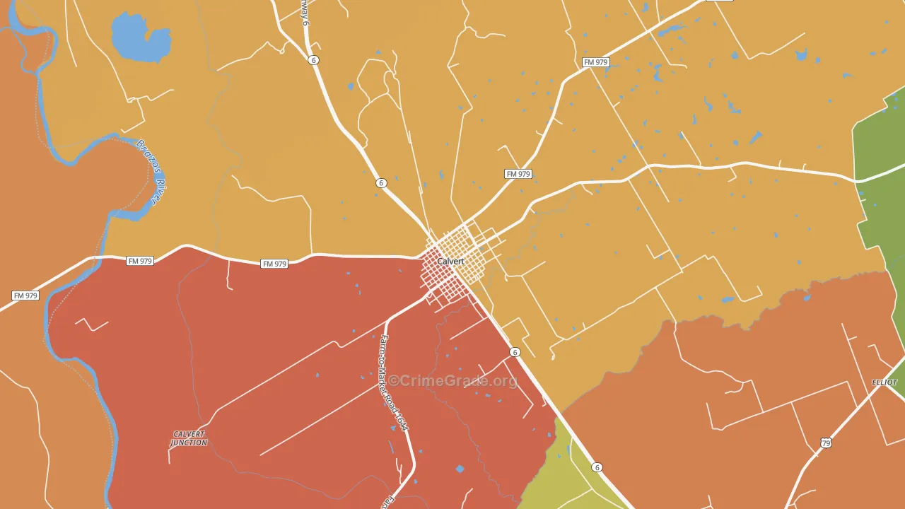 Calvert, TX Map of Theft Rates