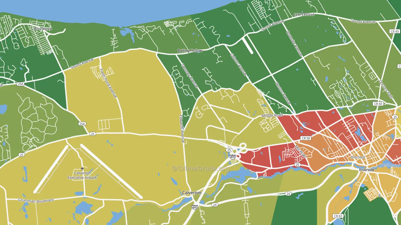 Calverton, NY Map of Theft Rates
