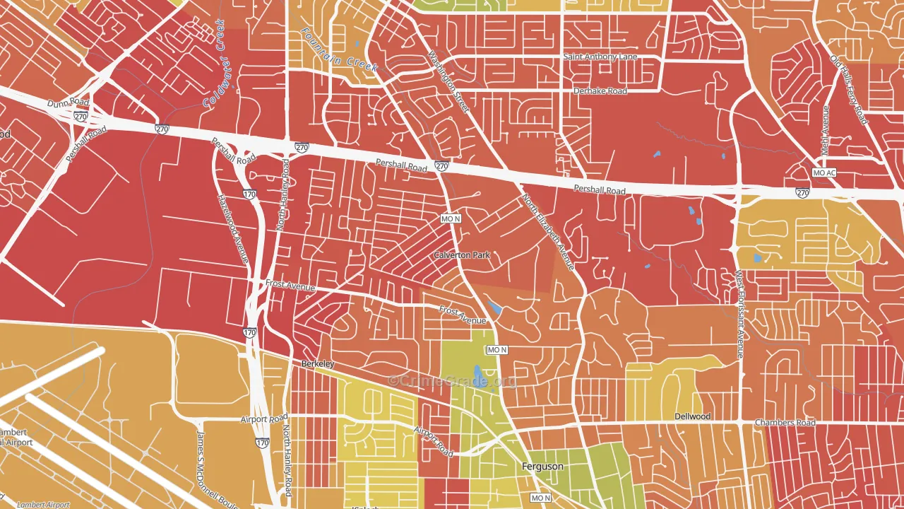 Calverton Park, MO Map of Theft Rates