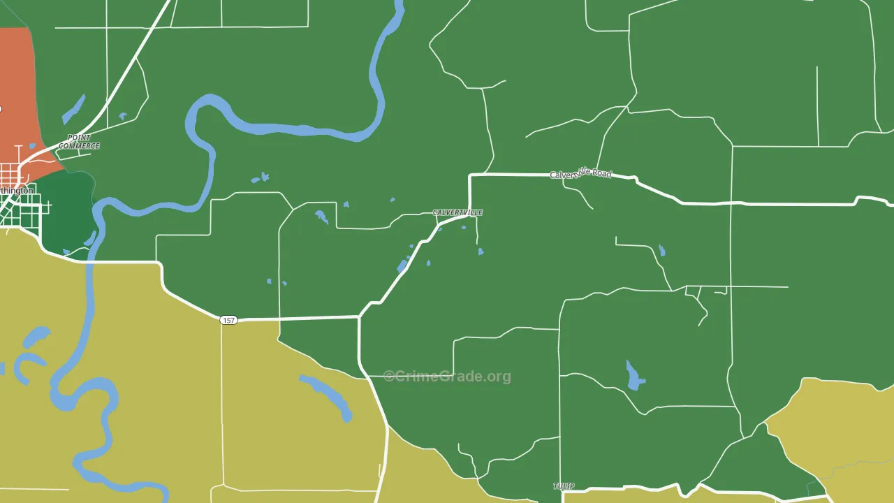 Calvertville, IN Map of Theft Rates
