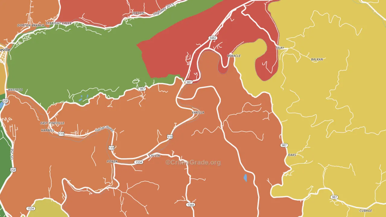 Calvin, KY Map of Theft Rates