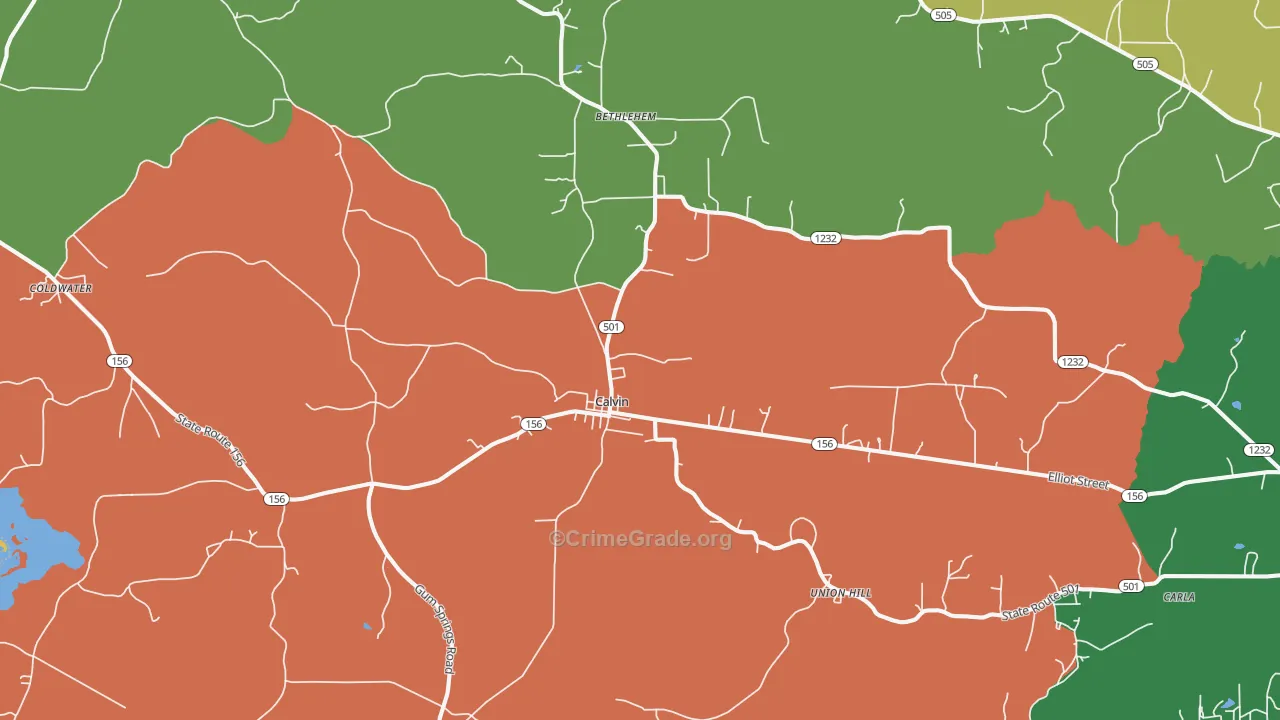 Calvin, LA Map of Theft Rates