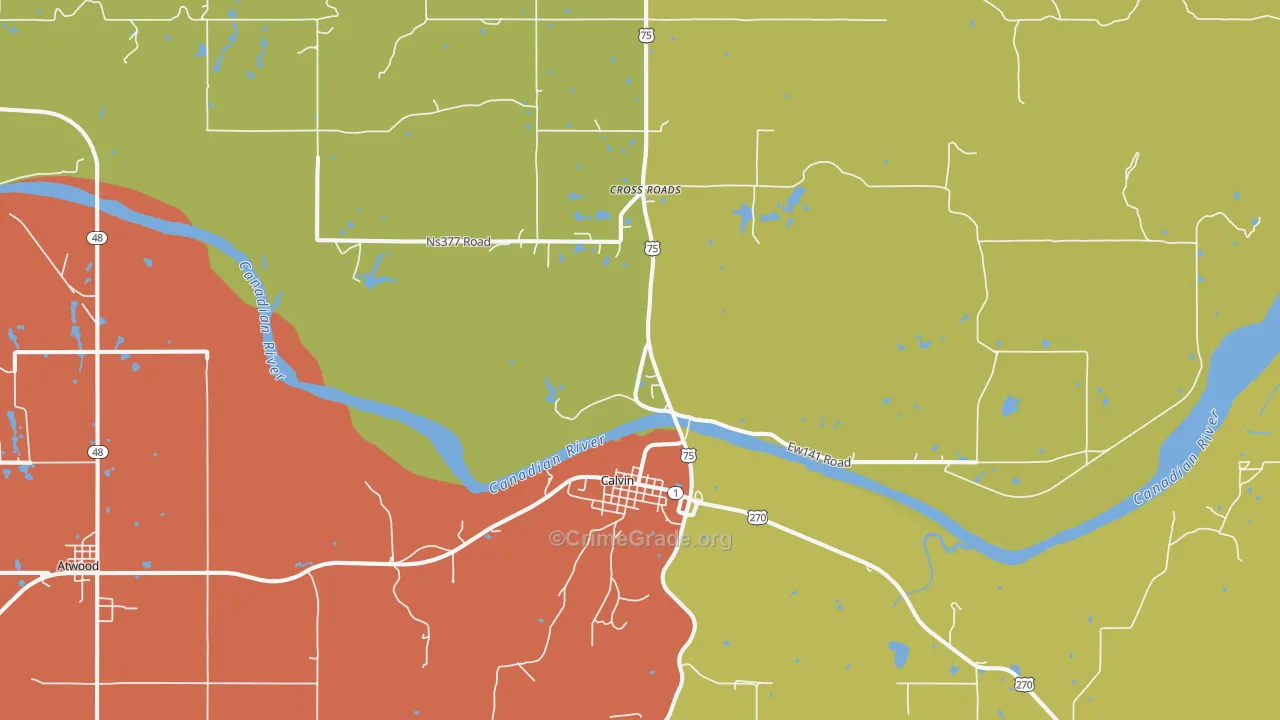 Calvin, OK Map of Theft Rates