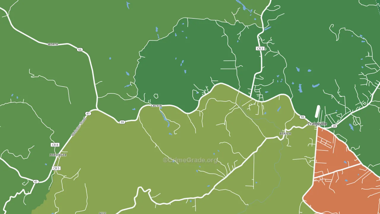 Calvin, WV Map of Theft Rates