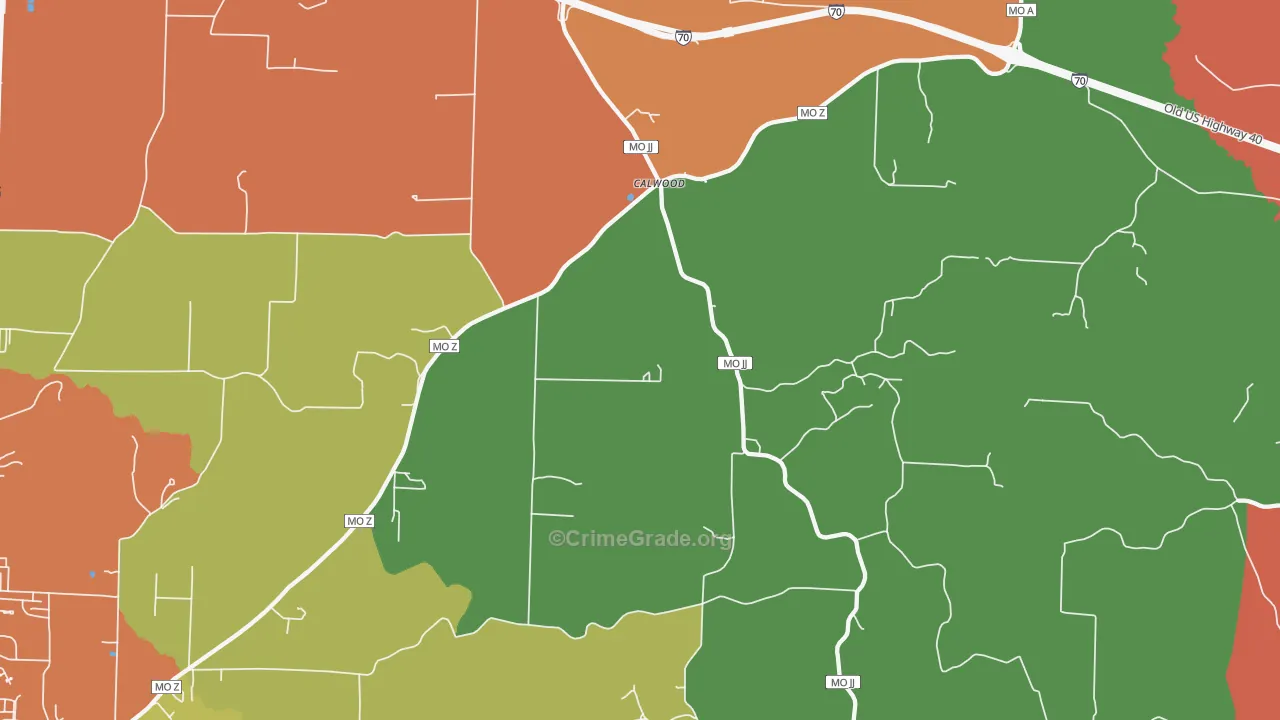 Calwood, MO Map of Theft Rates