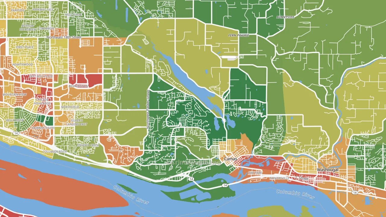Camas, WA Map of Theft Rates