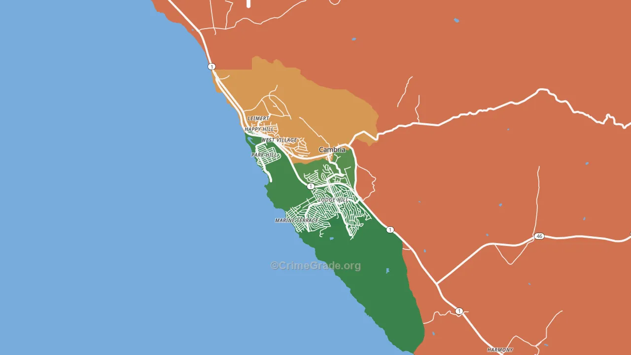 Cambria, CA Map of Theft Rates