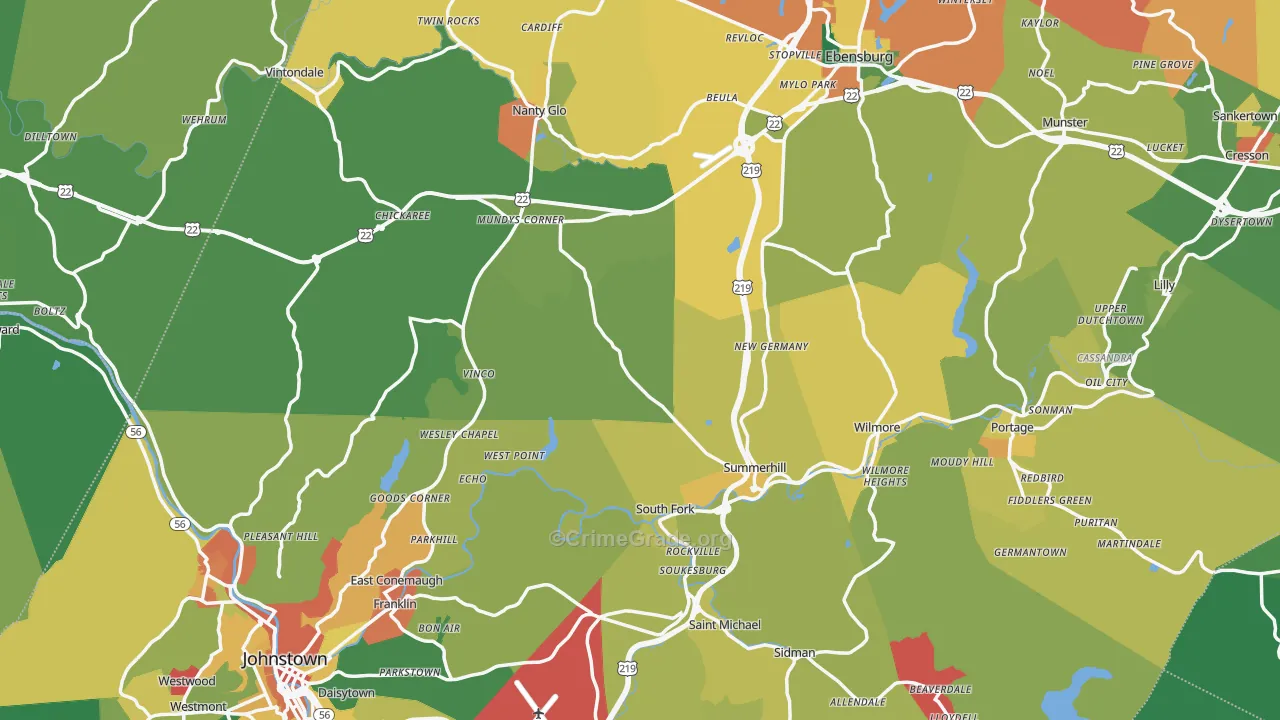 Cambria County, PA Map of Theft Rates
