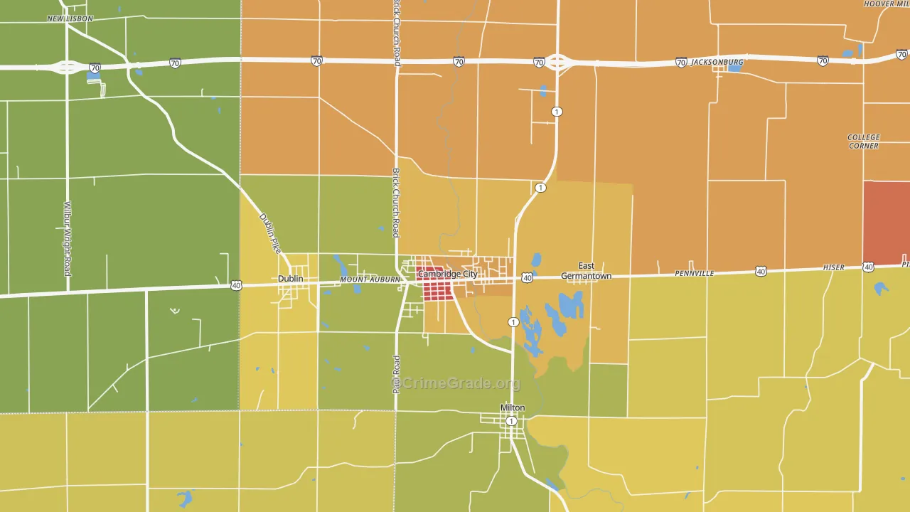 Cambridge City, IN Map of Theft Rates