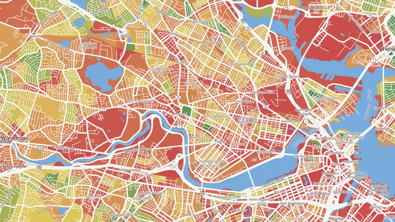 Cambridge, MA Map of Theft Rates