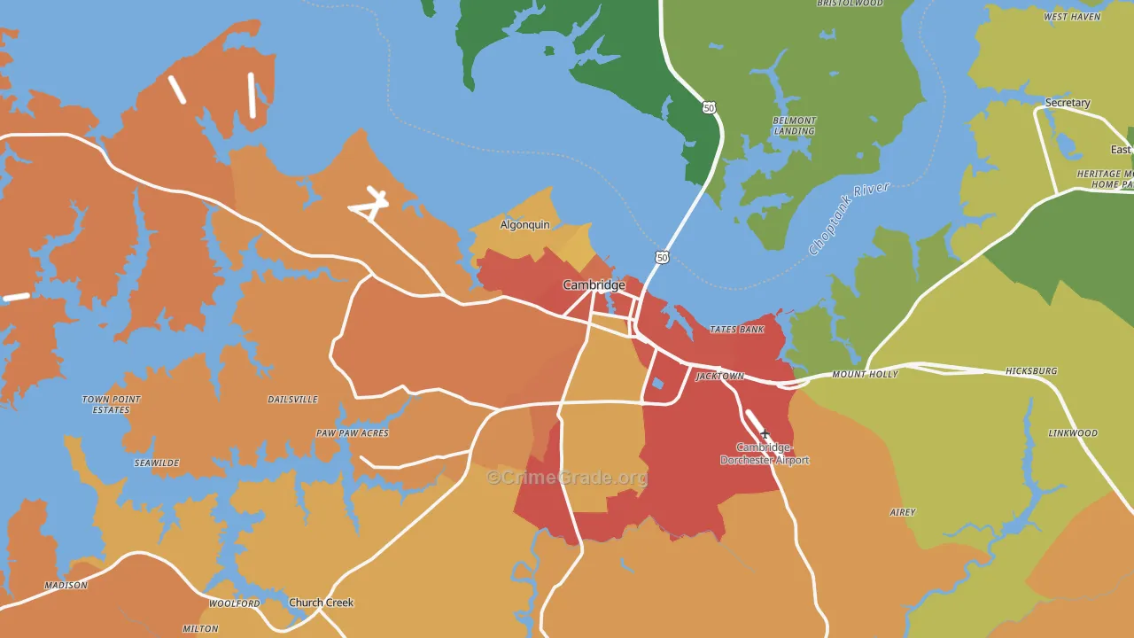 Cambridge, MD Map of Theft Rates