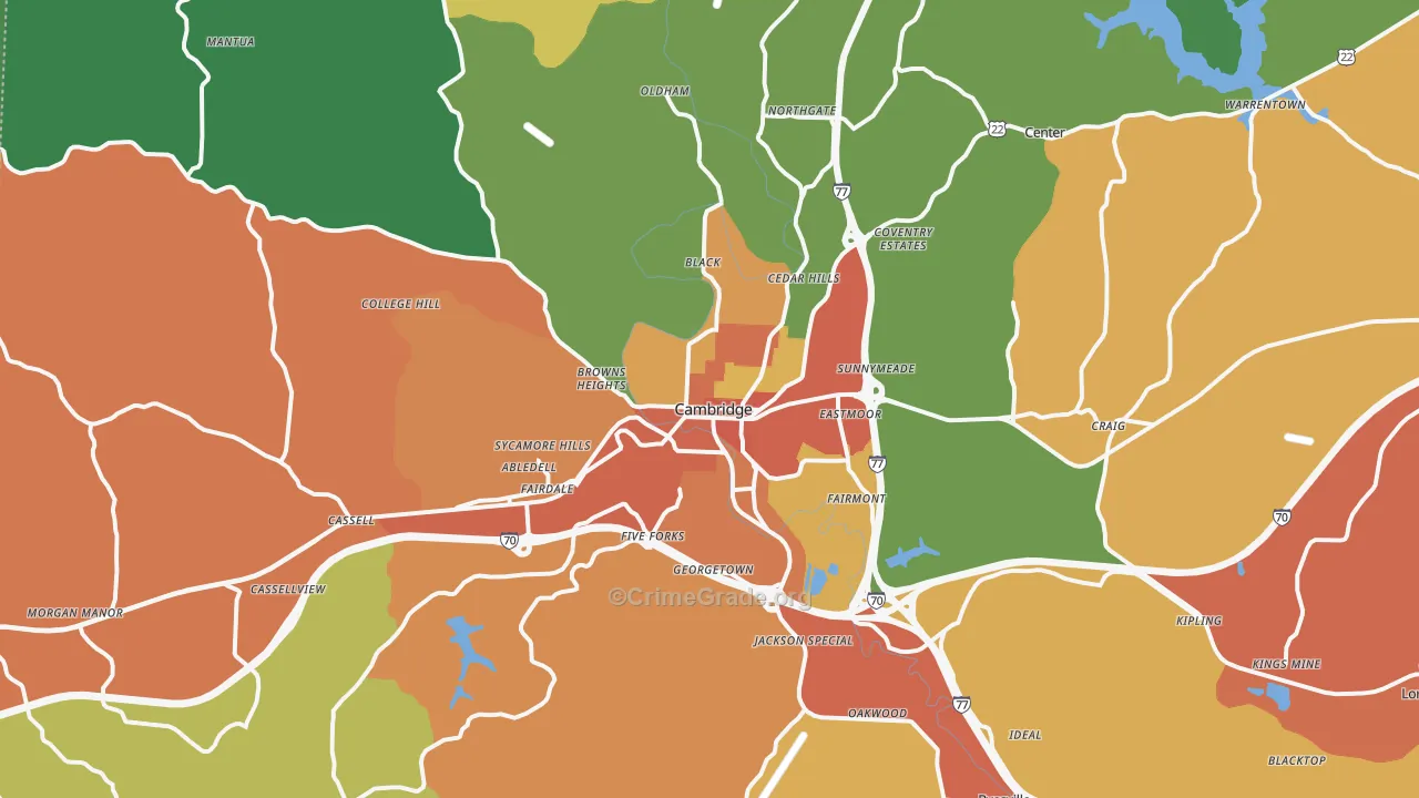 Cambridge, OH Map of Theft Rates