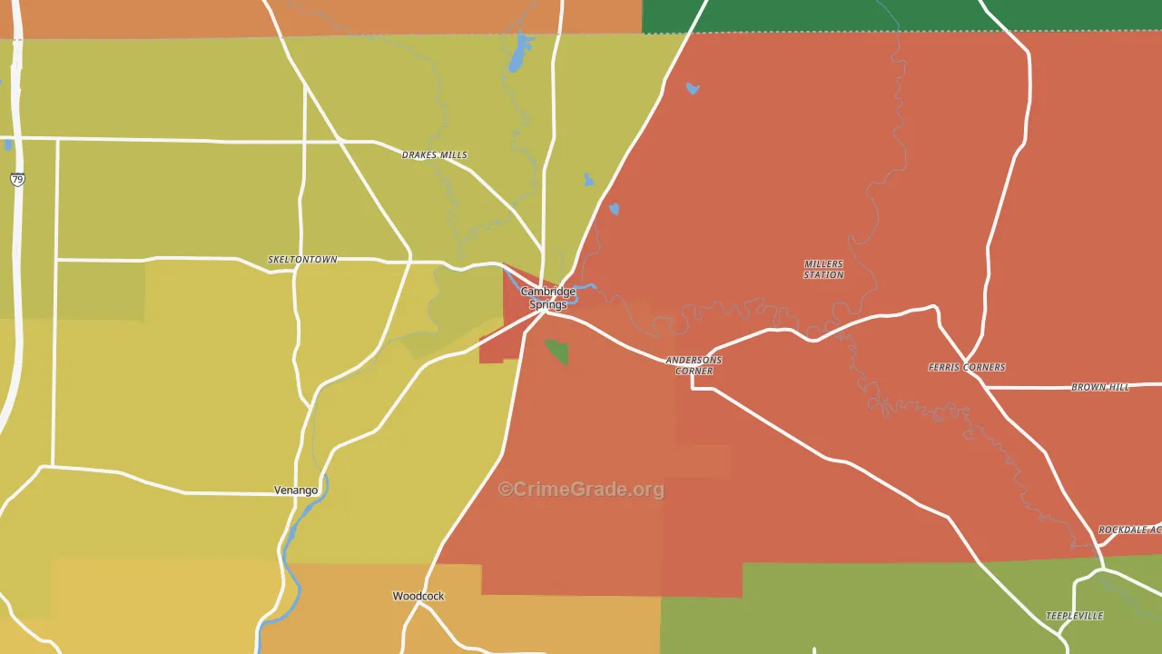 Cambridge Springs, PA Map of Theft Rates