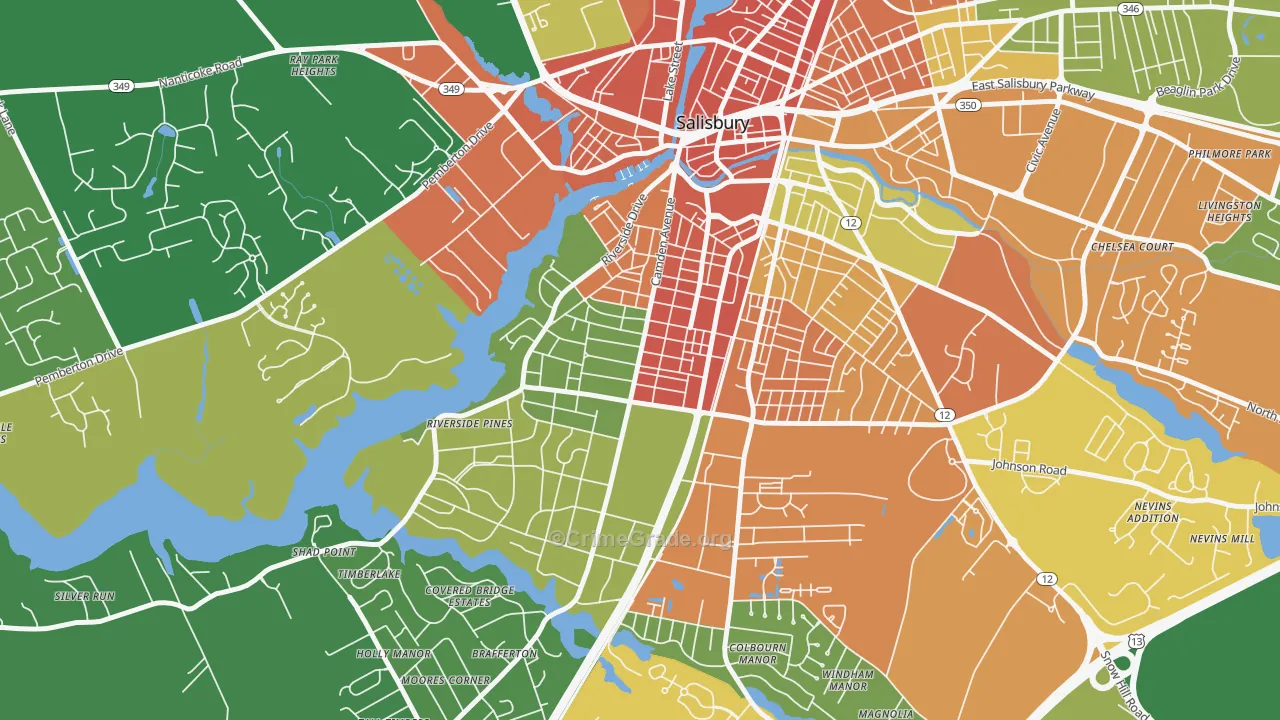 Camden, Salisbury, MD Map of Theft Rates