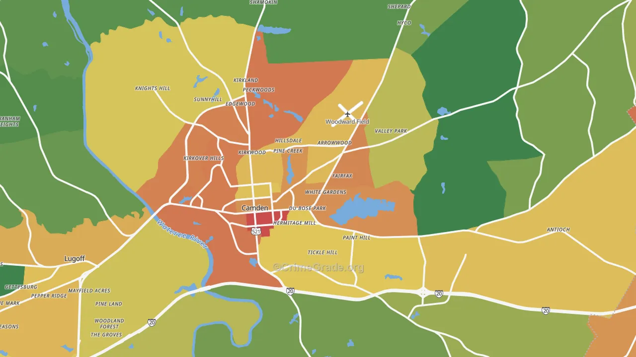 Camden, SC Map of Theft Rates