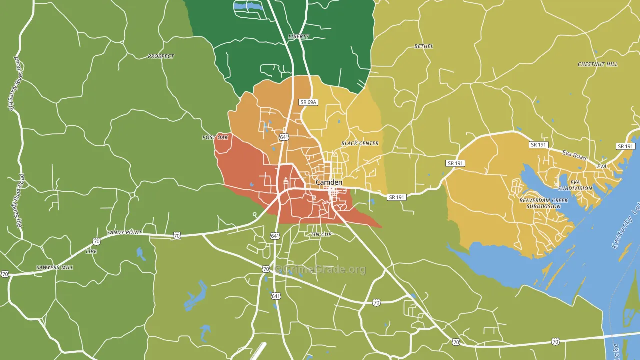 Camden, TN Map of Theft Rates