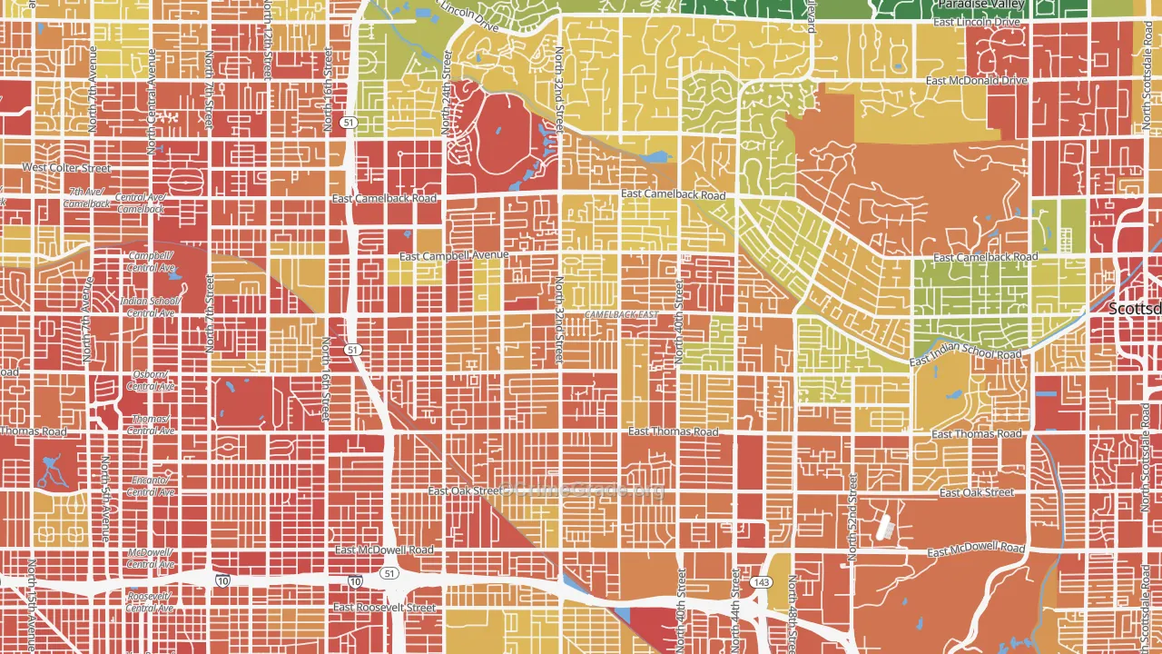 Camelback East, Phoenix, AZ Map of Theft Rates