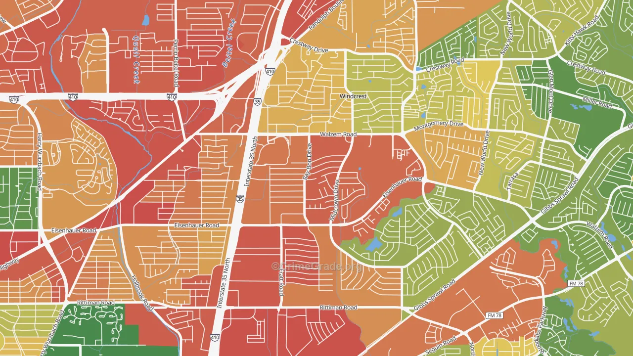 Camelot, San Antonio, TX Map of Theft Rates