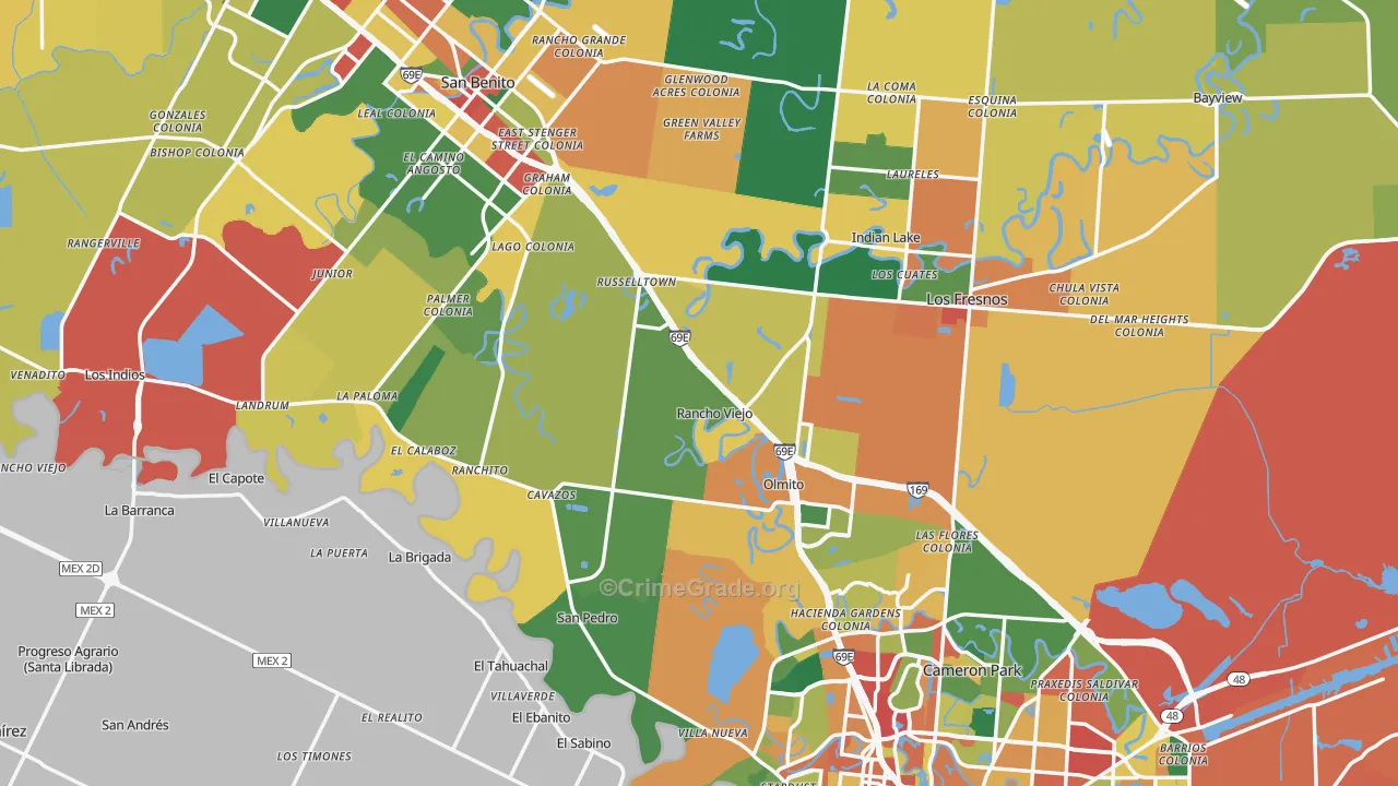 Cameron County, TX Map of Theft Rates