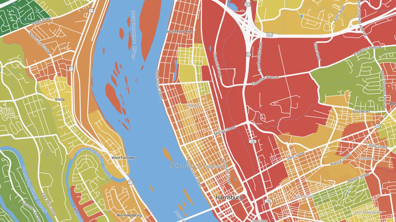 Camp Curtin, Harrisburg, PA Map of Theft Rates