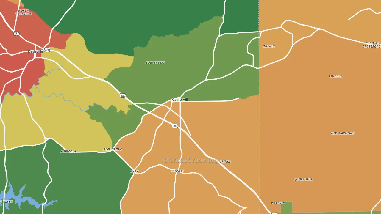 Camp Hill, AL Map of Theft Rates