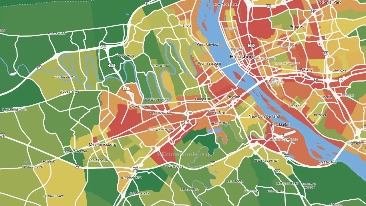 Camp Hill, PA Map of Theft Rates