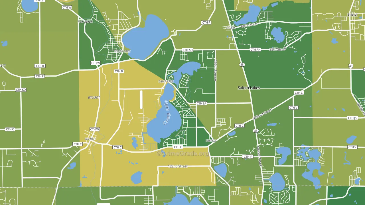 Camp Lake, Trevor, WI Map of Theft Rates