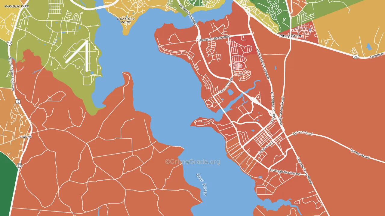 Camp Lejeune, NC Map of Theft Rates