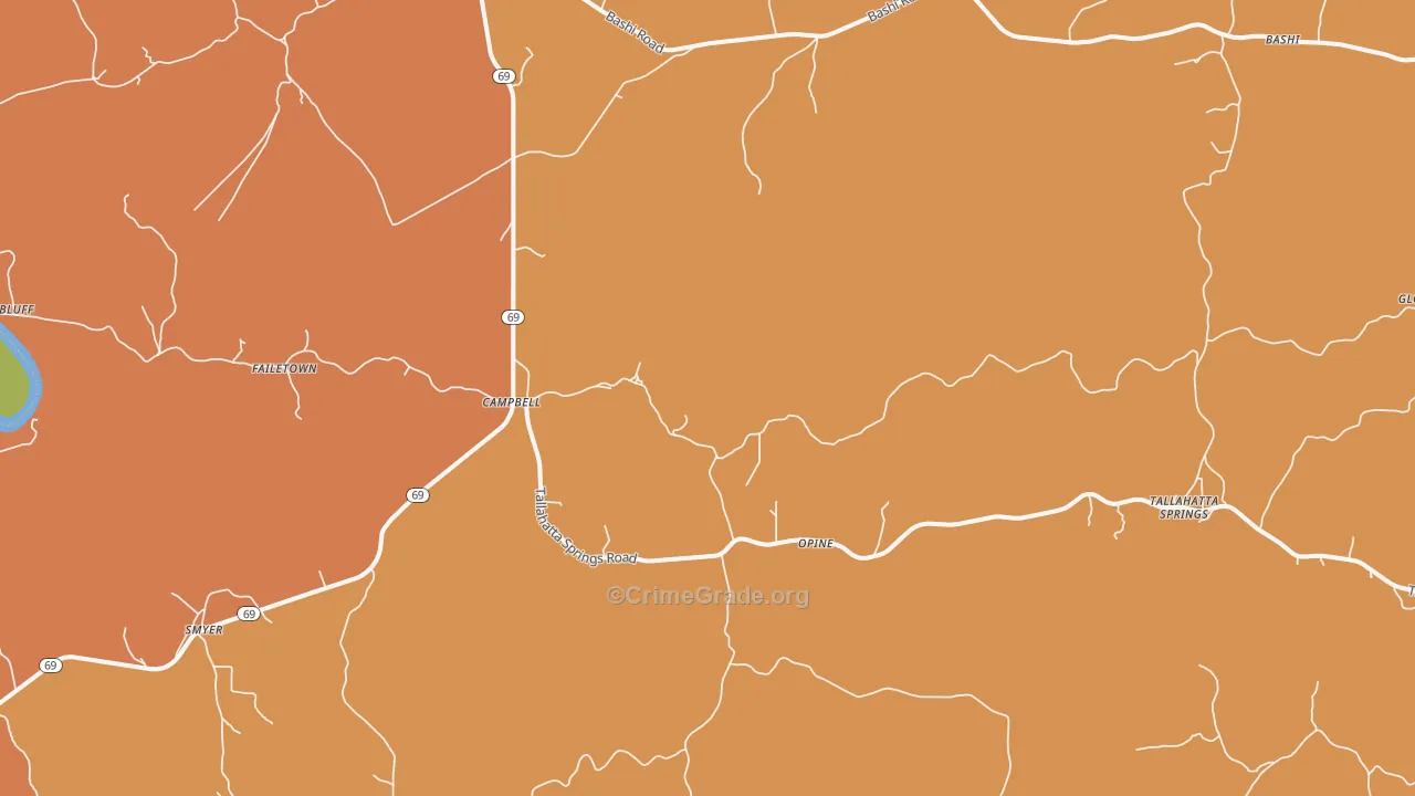 Campbell, AL Map of Theft Rates