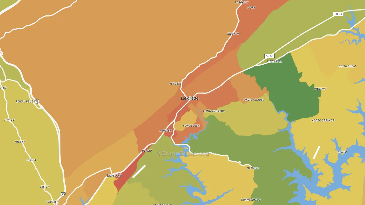 Campbell County, TN Map of Theft Rates