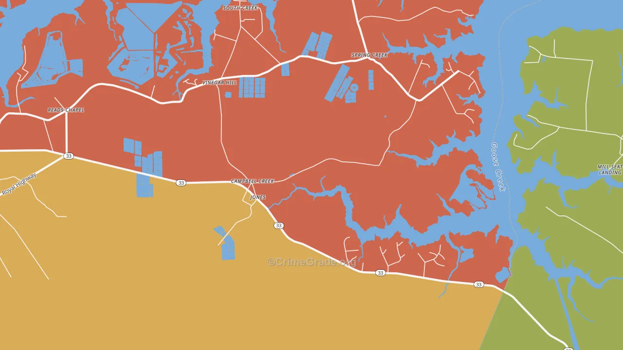 Campbell Creek, NC Map of Theft Rates