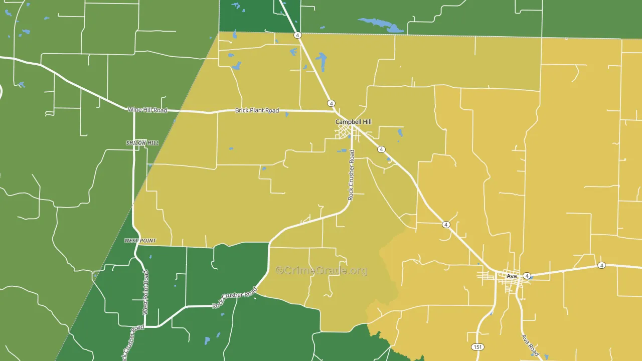 Campbell Hill, IL Map of Theft Rates