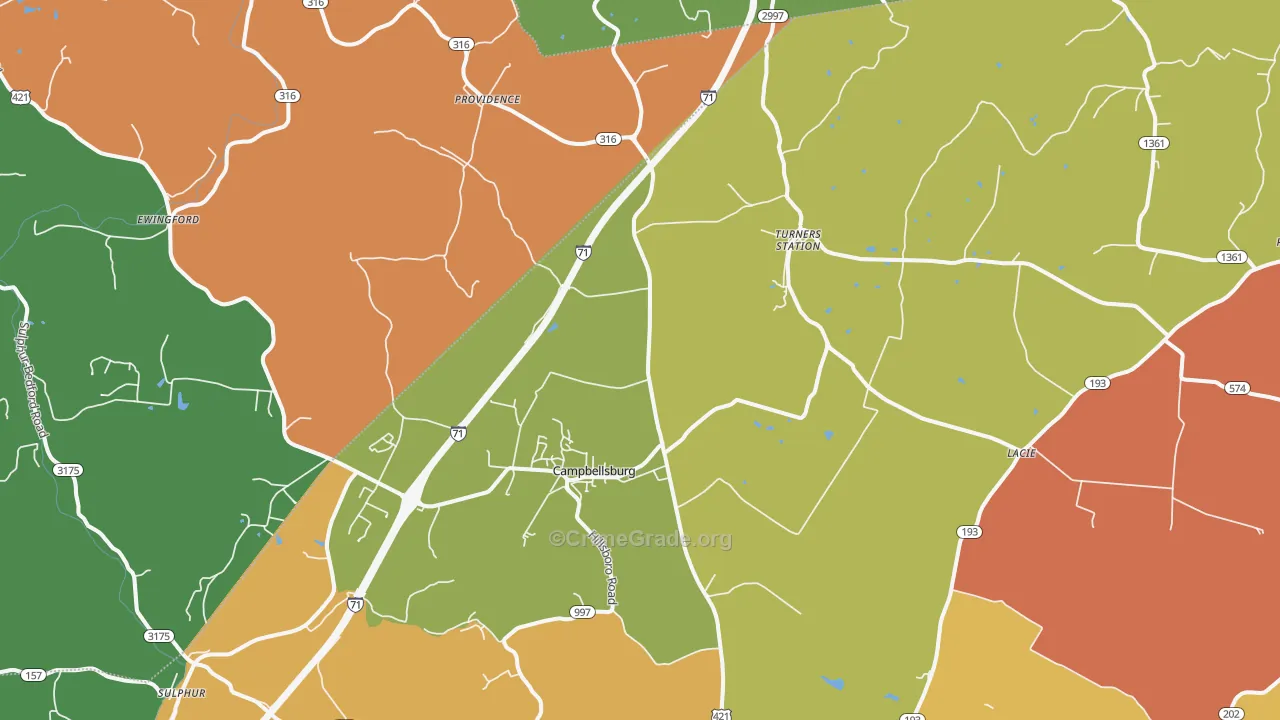 Campbellsburg, KY Map of Theft Rates