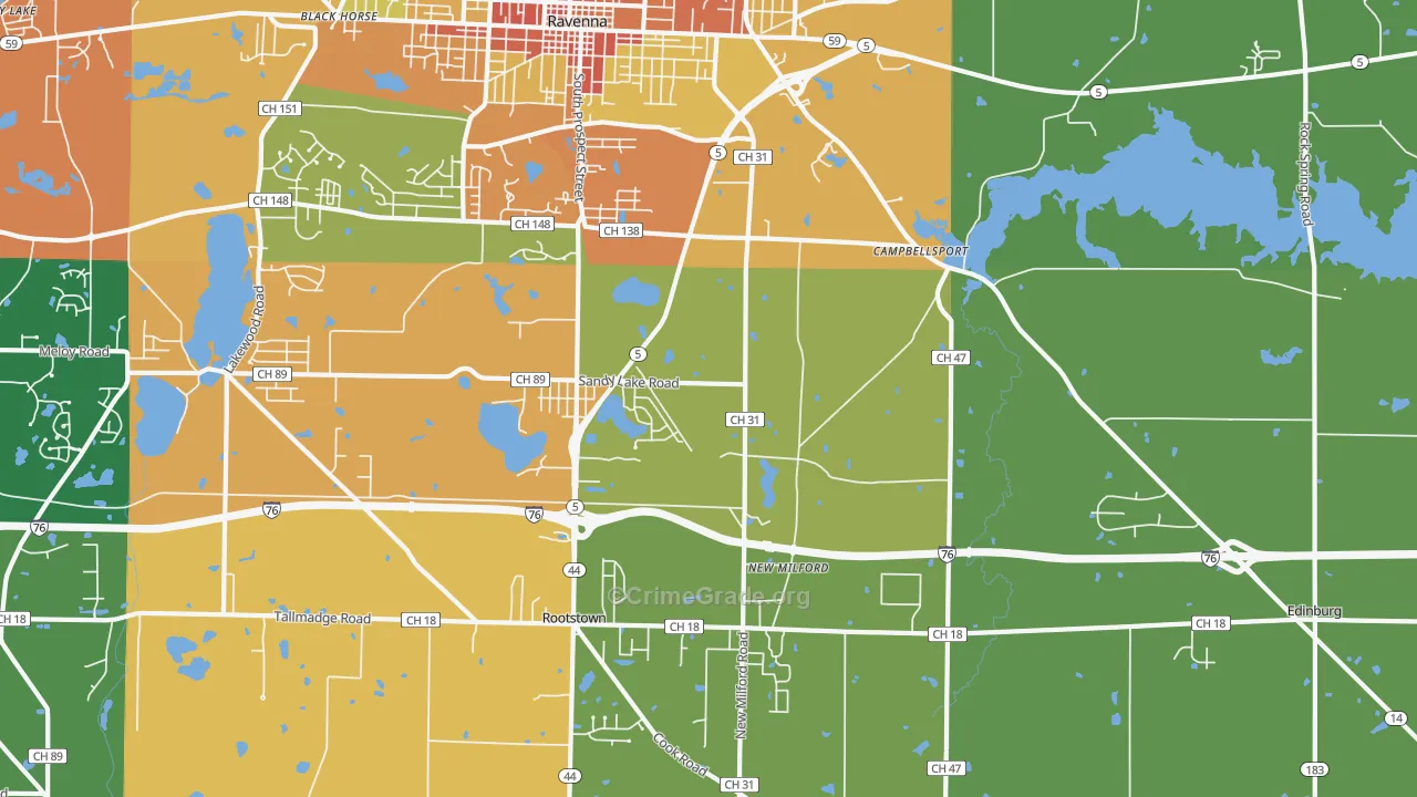Campbellsport, OH Map of Theft Rates