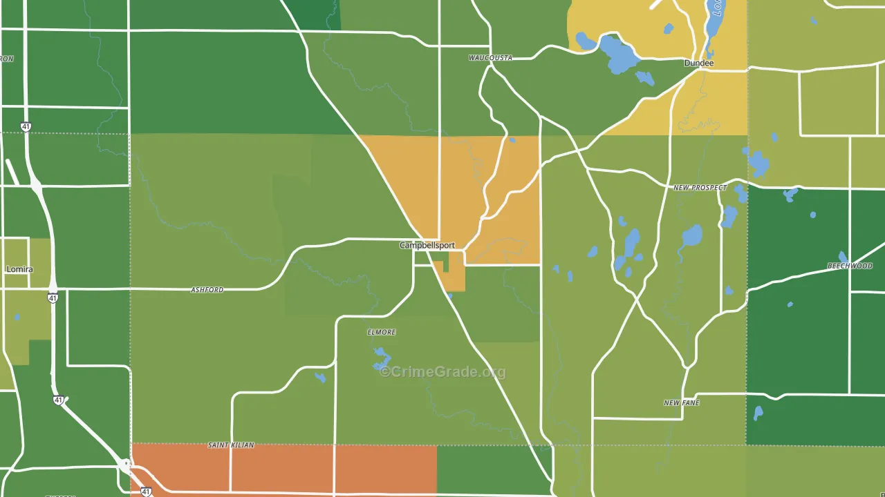 Campbellsport, WI Map of Theft Rates