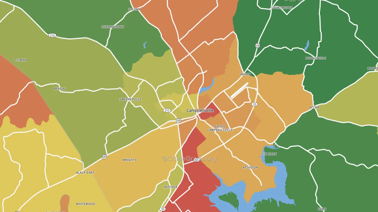 Campbellsville, KY Map of Theft Rates