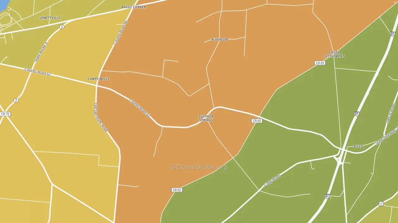 Camps Mills, NY Map of Theft Rates