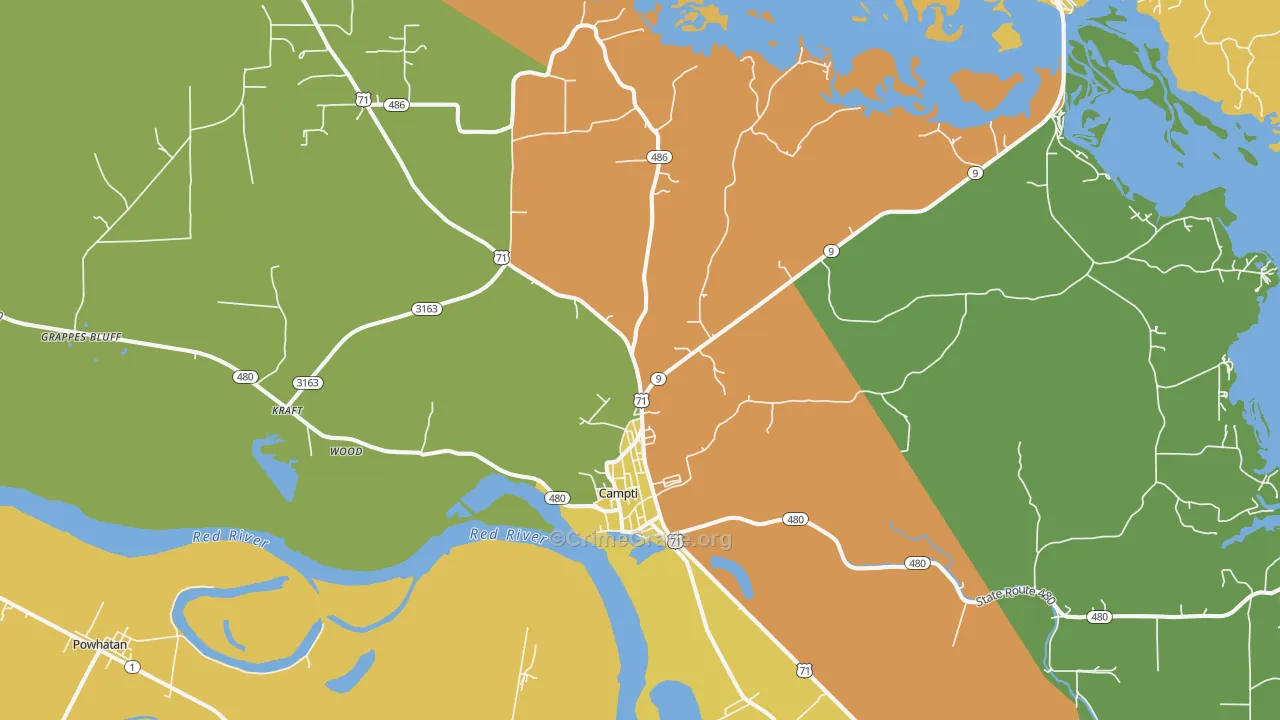 Campti, LA Map of Theft Rates