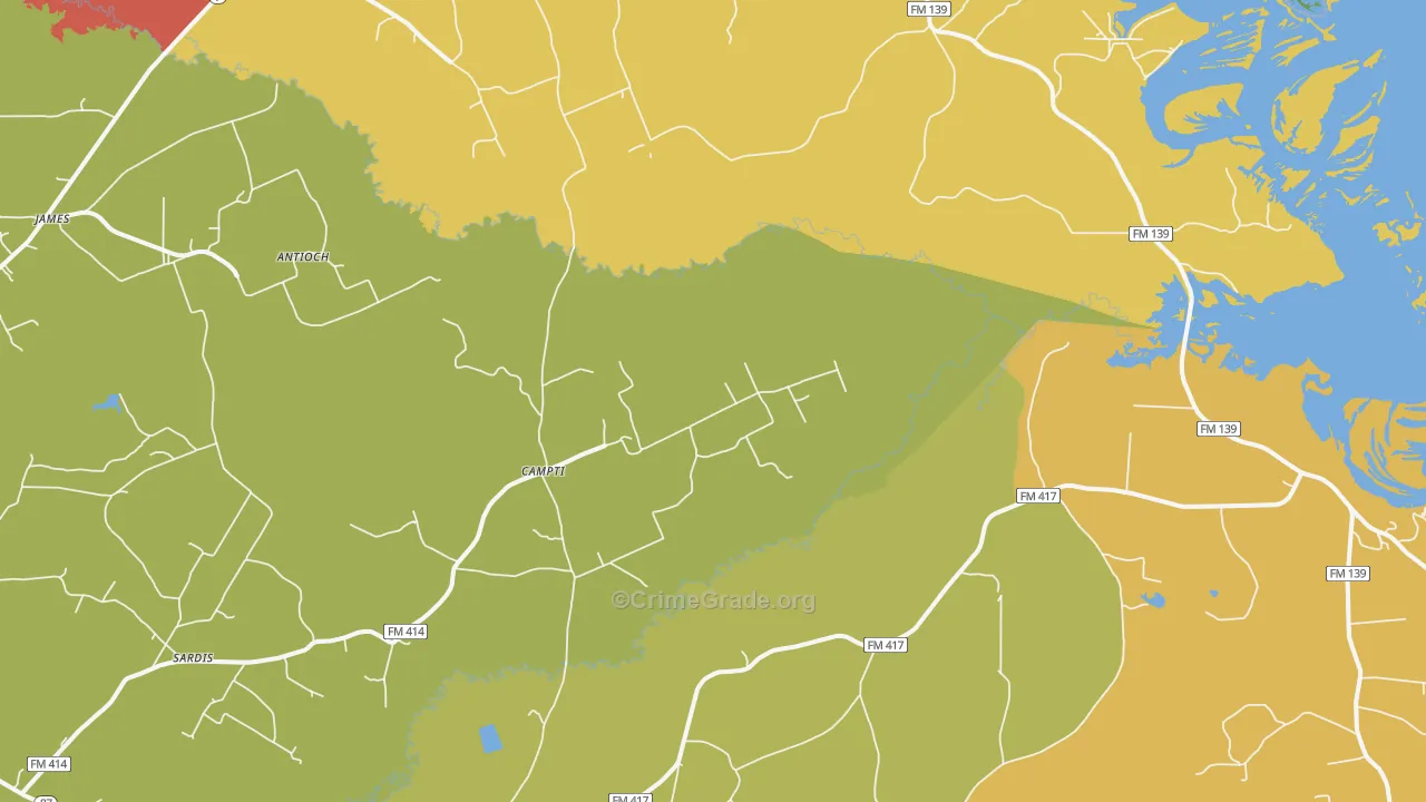 Campti, TX Map of Theft Rates