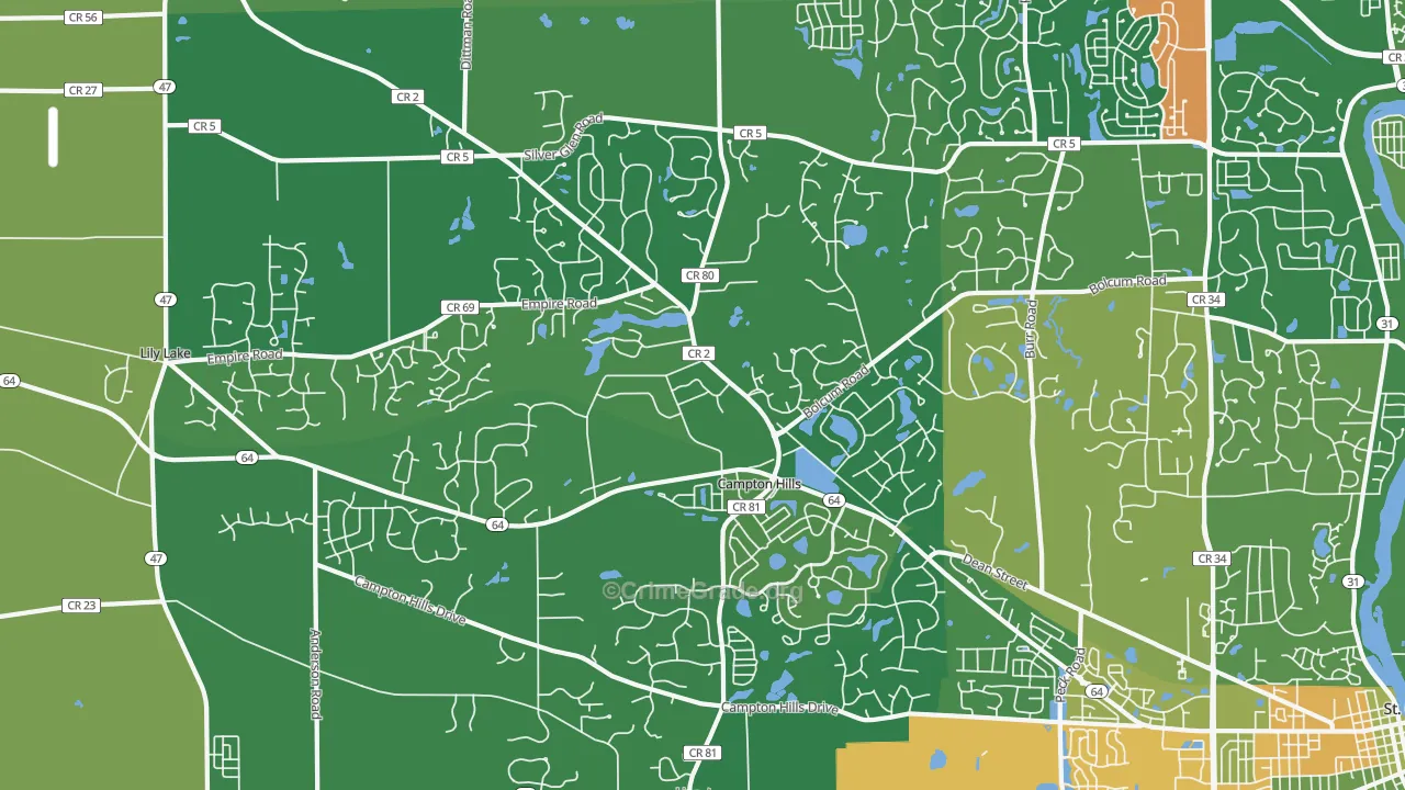 Campton Hills, IL Map of Theft Rates