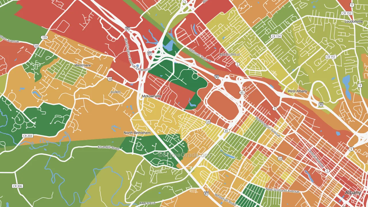 Campus Area, Albany, NY Map of Theft Rates