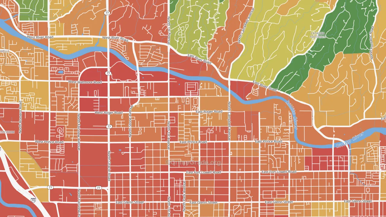 Campus Farm, Tucson, AZ Map of Theft Rates