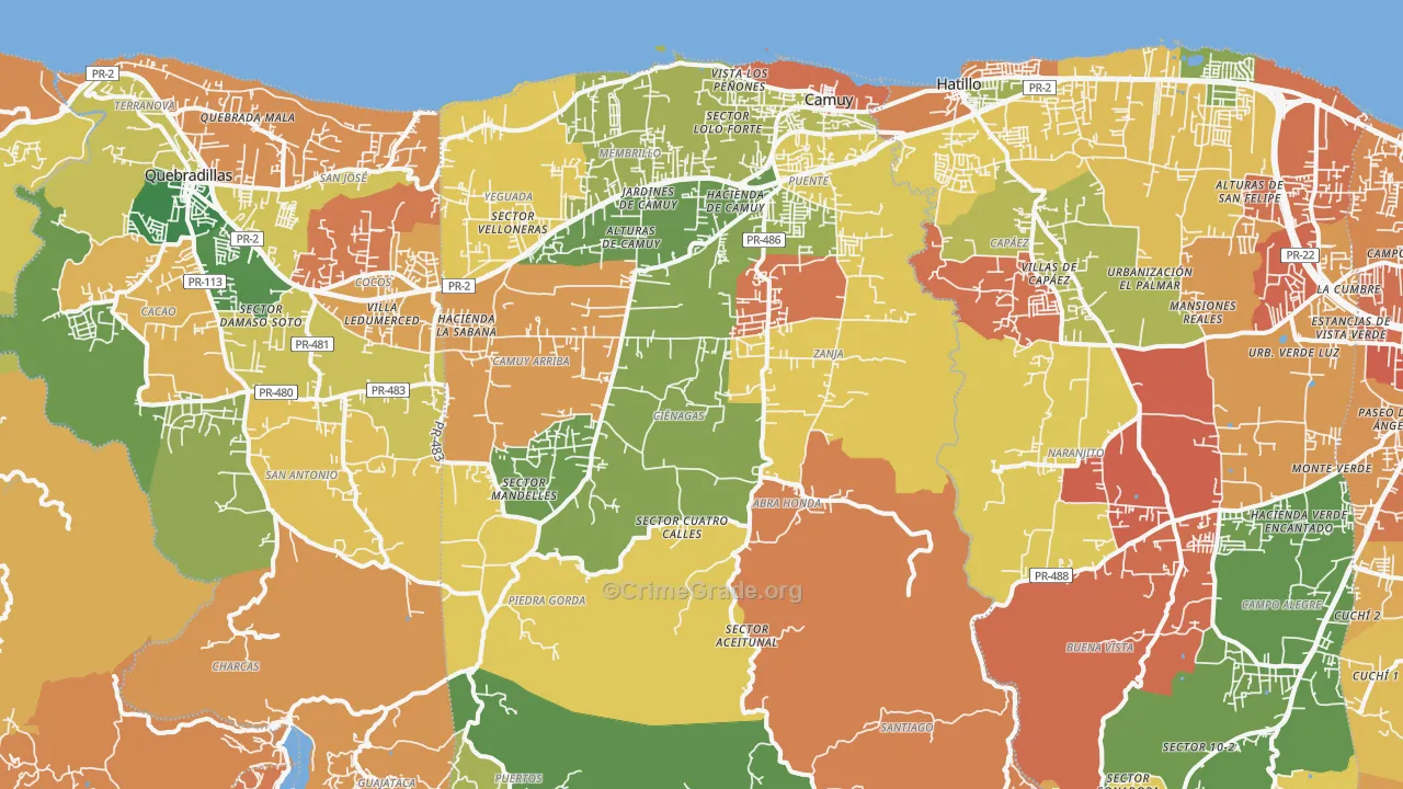 Camuy Municipio, PR Map of Theft Rates