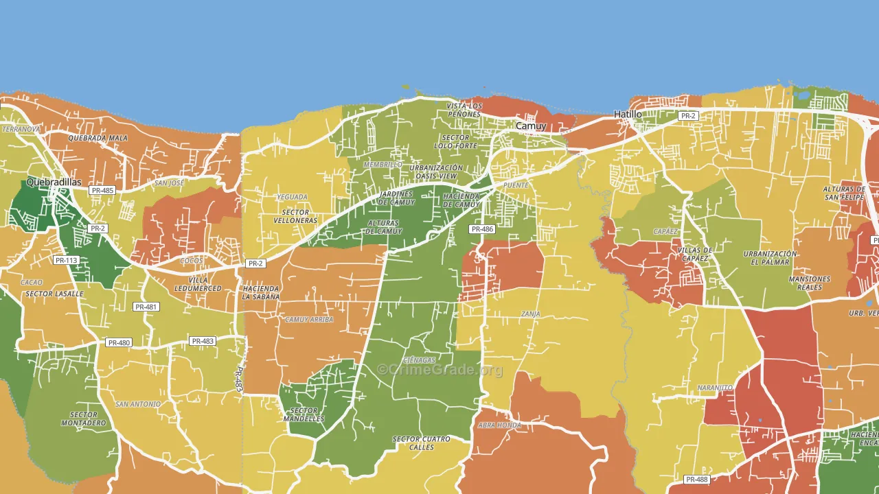 Camuy, PR Map of Theft Rates