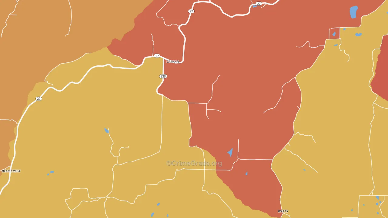 Canaan, AR Map of Theft Rates